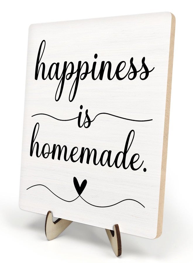 DMADNF Kitchen Decor Sign, Funny Modern Farmhouse Tabletop Decor, Rustic Wood & Metal Plaque, Happiness is Homemade, 5.9 x 5.9 Inch (White-Homemade) - Image 1